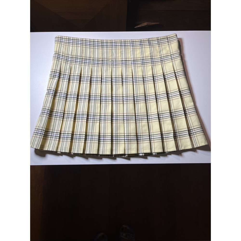 Y2K No boundaries  Skirt Womens XL Junior's Pleated Mini yellow plaid Clueless‎